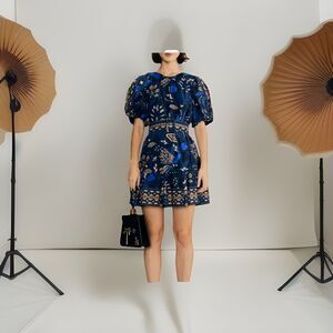 Farm Rio Macaw Forest Minidress Short Sleeve  Blue Size  XL